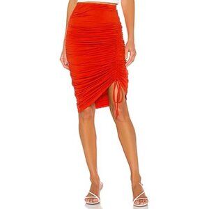 Privacy Please Women's Red Orange Emma Ruched‎ Midi Skirt Revolve Size XS